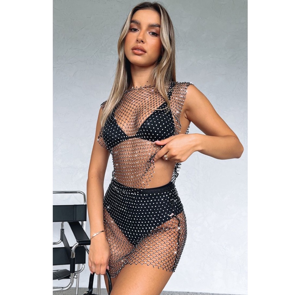 White Fox Diamanté Black Two-Piece Set - Black